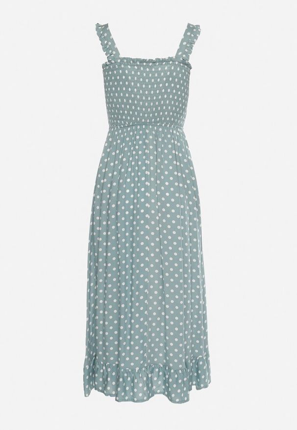 Born2be - Zielona Wiskozowa Sukienka z Szerokimi Ramiączkami i Gumką w Talii Ginneli. Okazja: do pracy. Typ kołnierza: dekolt w łódkę. Kolor: zielony. Materiał: wiskoza. Długość rękawa: na ramiączkach. Typ sukienki: proste