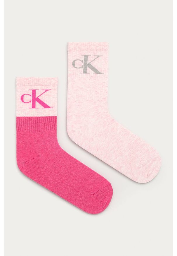 Calvin Klein - Skarpetki (2-pack). Kolor: różowy. Materiał: bawełna, materiał, poliamid, elastan, poliester. Wzór: nadruk