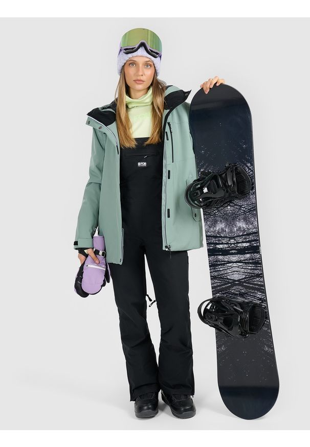 4f - 4F Spodnie snowboardowe z szelkami membrana 15000 damskie - szare L. Kolor: szary. Materiał: materiał. Sezon: zima. Sport: snowboard