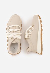 Born2be - Beżowe Sneakersy na Grubej Tłoczonej Podeszwie Zerda. Okazja: na co dzień. Kolor: beżowy. Materiał: jeans #2