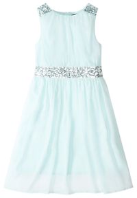 bonprix - Sukienka szyfonowa z cekinami. Okazja: na imprezę. Kolor: zielony. Materiał: szyfon. Długość rękawa: na ramiączkach. Wzór: aplikacja #1