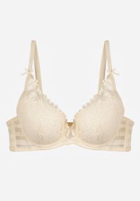 Renee - Jasnobeżowy Biustonosz Zdobiony Koronką i Kokardami Morgavia. Kolor: beżowy. Materiał: koronka. Wzór: koronka, aplikacja #5