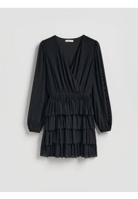 Reserved - Sukienka mini w groszki - czarny. Kolor: czarny. Materiał: dzianina. Wzór: grochy. Długość: mini #1
