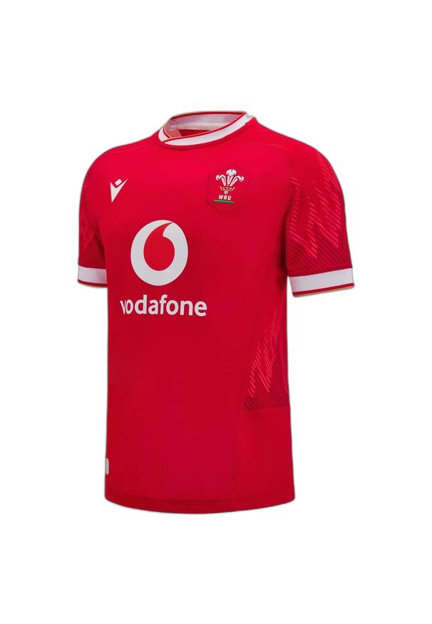 Macron - Koszulka domowa Pays de Galles 6 nations 2024/25. Kolor: czerwony, biały, wielokolorowy. Materiał: jersey