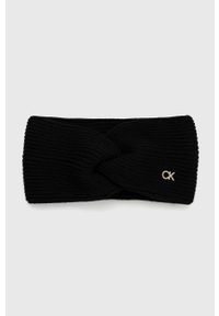 Calvin Klein opaska z domieszką wełny kolor czarny. Kolor: czarny. Materiał: wełna. Wzór: ze splotem #3