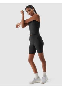 4f - 4F Legginsy kolarki treningowe z materiału z recyklingu damskie - czarne L. Stan: podwyższony. Kolor: czarny. Materiał: materiał. Wzór: gładki, jednolity, ze splotem. Sport: joga i pilates, fitness