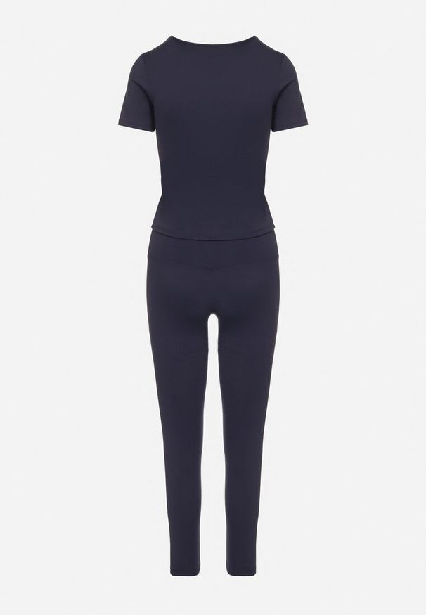 Born2be - Granatowy Komplet Sportowy Legginsy i Dopasowany T-shirt Silendria. Kolor: niebieski