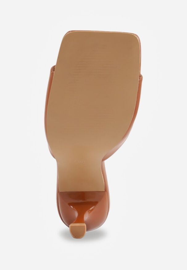 Renee - Jasnobrązowe Klapki na Szpilce z Kwadratowym Noskiem Peep Toe Avenata. Okazja: na co dzień, na randkę. Nosek buta: otwarty. Kolor: brązowy. Materiał: jeans, skóra, koronka. Obcas: na szpilce. Styl: casual