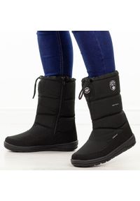 Czarne zimowe śniegowce damskie z membraną American Club Softshell Sn57/25. Okazja: na spacer. Kolor: czarny. Materiał: tkanina, skóra. Szerokość cholewki: normalna. Sezon: zima. Styl: elegancki, klasyczny #1