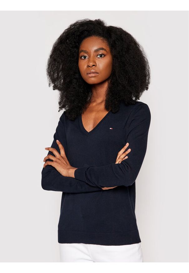 TOMMY HILFIGER - Tommy Hilfiger Sweter Heritage WW0WW25294 Granatowy Regular Fit. Kolor: niebieski. Materiał: bawełna, syntetyk