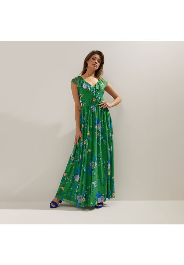 Mohito - Sukienka maxi z hiszpańskim dekoltem - Zielony. Kolor: zielony. Długość: maxi