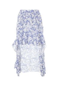 Born2be - Biało-Niebieska Spódnica Akisone. Kolor: biały. Wzór: ażurowy, nadruk, aplikacja, kwiaty. Styl: boho #6