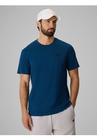 4f - 4F T-shirt regular gładki męski - granatowy S. Okazja: na co dzień, do pracy, na spacer. Kolor: niebieski. Materiał: bawełna, materiał. Wzór: gładki. Styl: casual #1