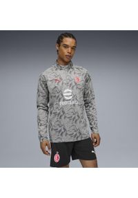Puma - Męska bluza przedmeczowa z zamkiem 1/4 AC Milan PUMA Smokey Gray White. Kolor: szary, biały, wielokolorowy. Sport: piłka nożna