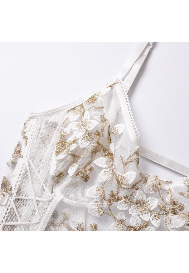 Intica - Body z haftem transparentne eleganckie Marice. Kolor: zielony. Materiał: materiał. Wzór: haft