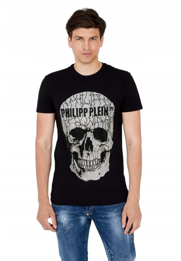 Philipp Plein - PHILIPP PLEIN Męski t-shirt czarny z czaszką, Rozmiar XXL. Kolor: czarny