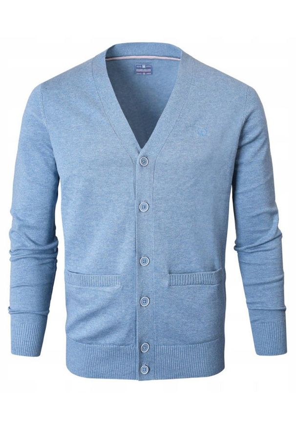 Bawełniany Sweter Męski, Rozpinany (Kardigan) - Pako Jeans - Niebieski. Okazja: na spotkanie biznesowe, do pracy. Kolor: niebieski. Materiał: bawełna. Styl: biznesowy, klasyczny