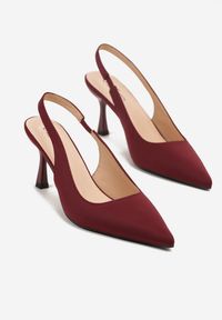 Renee - Bordowe Sandały na Szpilce Typu Slingback Melovelle. Okazja: na co dzień. Kolor: czerwony. Materiał: jeans. Obcas: na szpilce. Styl: elegancki, casual #4
