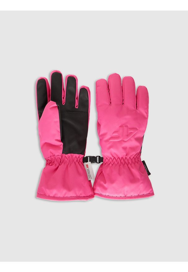 4f - 4F Rękawiczki narciarskie Thinsulate dziecięce - różowe L. Kolor: różowy. Materiał: materiał. Technologia: Thinsulate. Wzór: paski. Sezon: zima. Sport: narciarstwo
