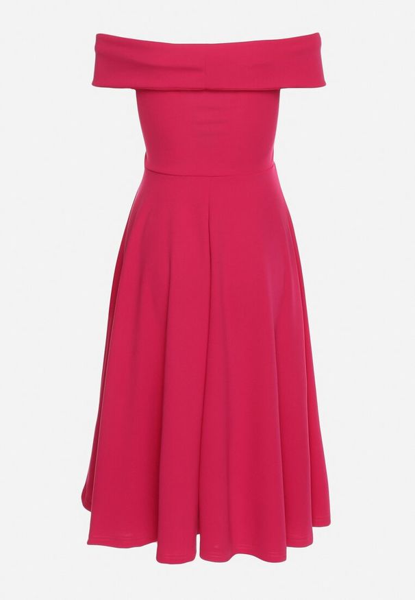 Born2be - Fuksjowa Rozkloszowana Sukienka Typu Hiszpanka Olorea. Okazja: na co dzień. Typ kołnierza: dekolt hiszpanka. Kolor: różowy. Materiał: materiał. Długość rękawa: krótki rękaw. Typ sukienki: proste. Styl: casual