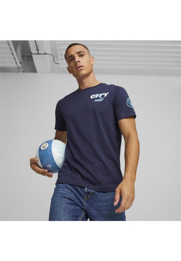 Podkoszulek Puma Mcfc Ftblicons Tee, Mężczyźni. Kolor: niebieski. Materiał: bawełna, materiał