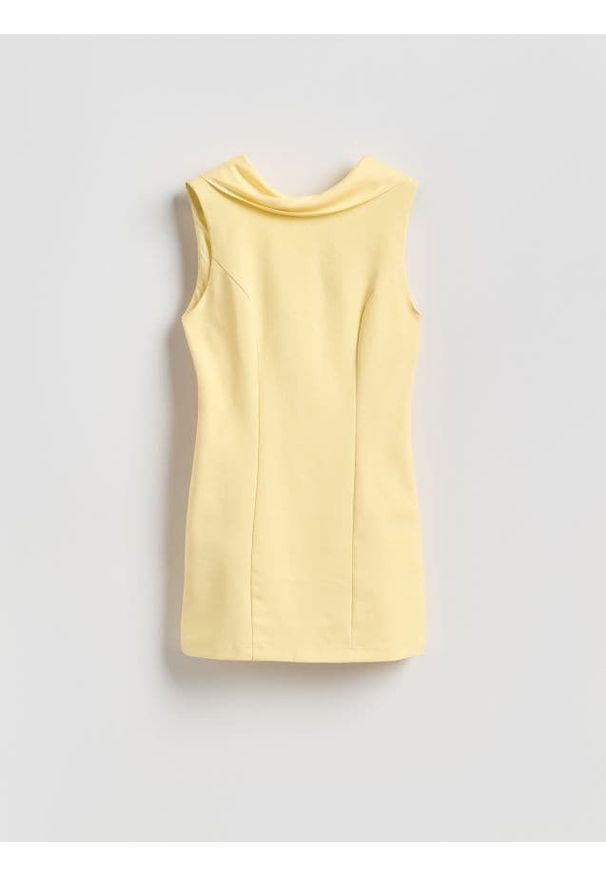 Reserved - Sukienka mini z wiązaniem - jasnożółty. Kolor: żółty. Materiał: bawełna, tkanina. Typ sukienki: proste. Długość: mini