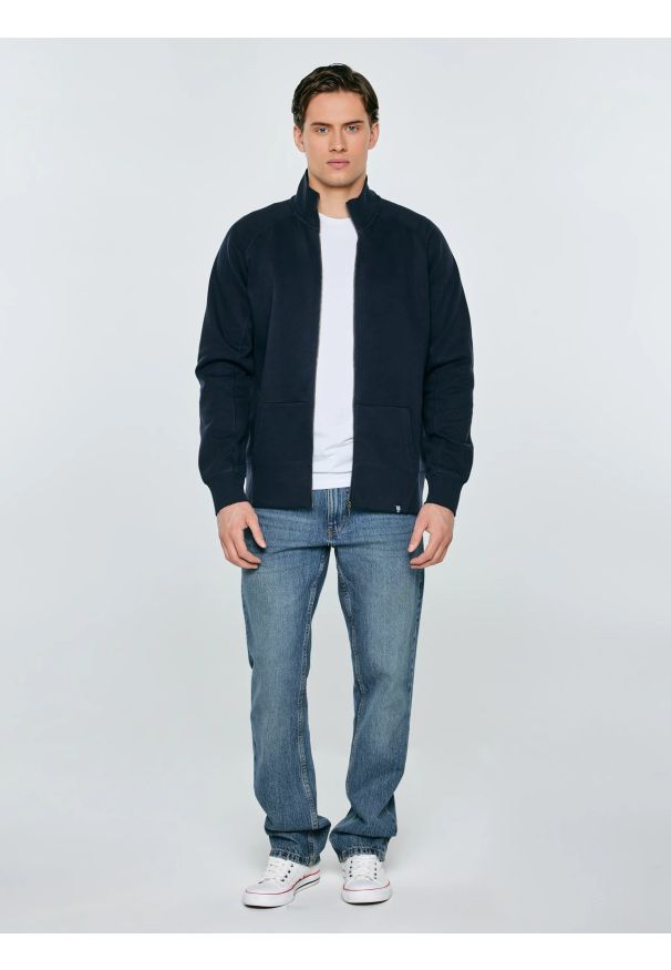 Big-Star - Bluza męska rozpinana granatowa Madorol 403. Typ kołnierza: kaptur, kołnierzyk stójkowy. Kolor: niebieski. Materiał: jeans, żakard, dzianina