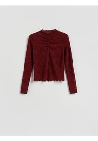 Reserved - Bluzka z haftowanym wzorem - burgundowy. Kolor: czerwony. Materiał: dzianina. Wzór: haft #1