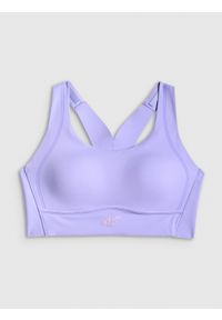 4f - 4F Biustonosz treningowy z wysokim wsparciem damski - fioletowy M. Kolor: fioletowy. Materiał: guma, skóra, włókno. Wzór: gładki. Sport: fitness #1