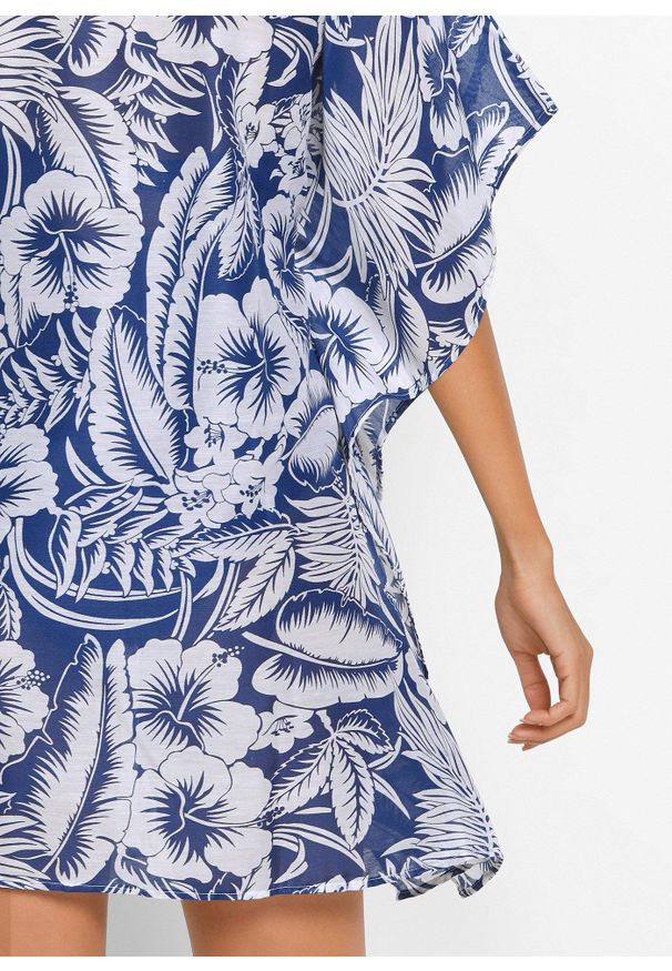 bonprix - Prześwitująca tunika plażowa. Okazja: na plażę. Typ kołnierza: dekolt w serek. Kolor: niebieski