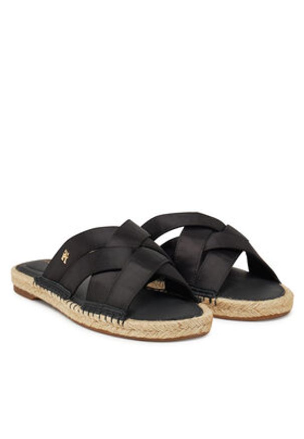 TOMMY HILFIGER - Tommy Hilfiger Espadryle Satin Espadrille Mule FW0FW08502 Czarny. Kolor: czarny. Materiał: materiał