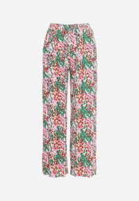Born2be - Zielono-Różowe Szerokie Spodnie z Wiskozy w Abstrakcyjny Print z Gumką w Pasie Sumiesa. Kolor: zielony. Materiał: wiskoza. Wzór: nadruk #3