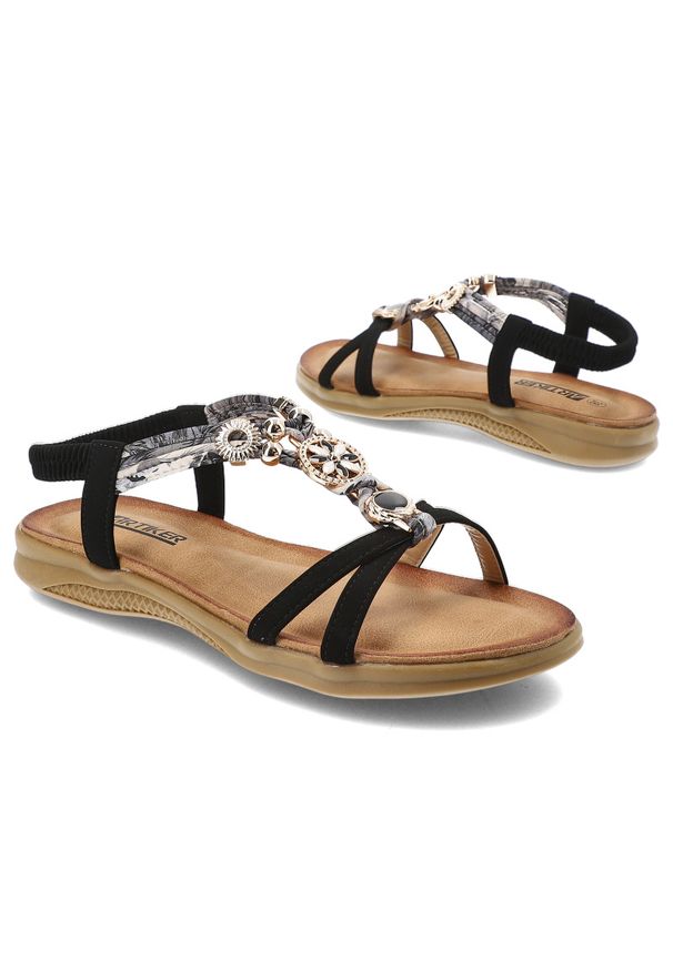 Czarne Sandały Artiker Stylowe Płaskie Obuwie Damskie. Kolor: czarny. Sezon: lato. Styl: elegancki