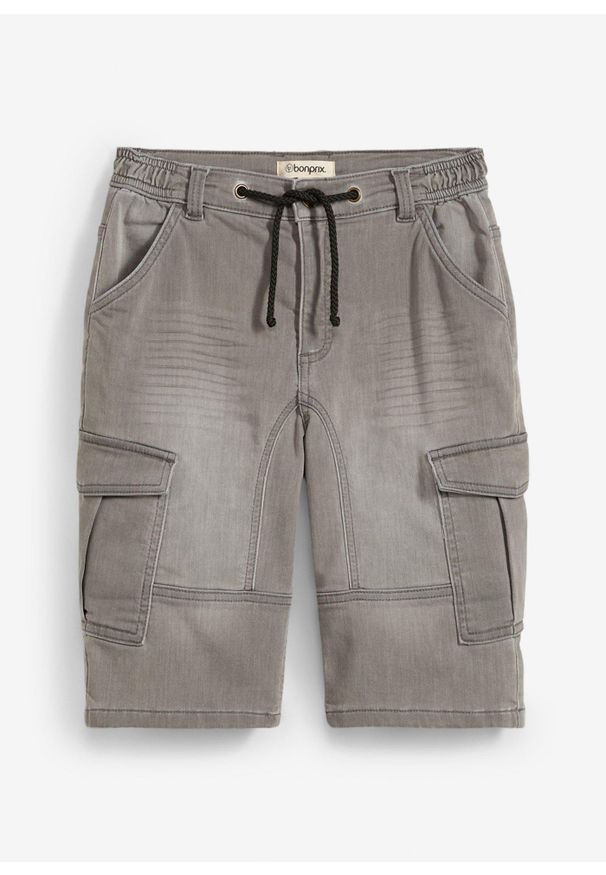 bonprix - Bermudy dżinsowe dresowe, Regular Fit. Kolor: szary