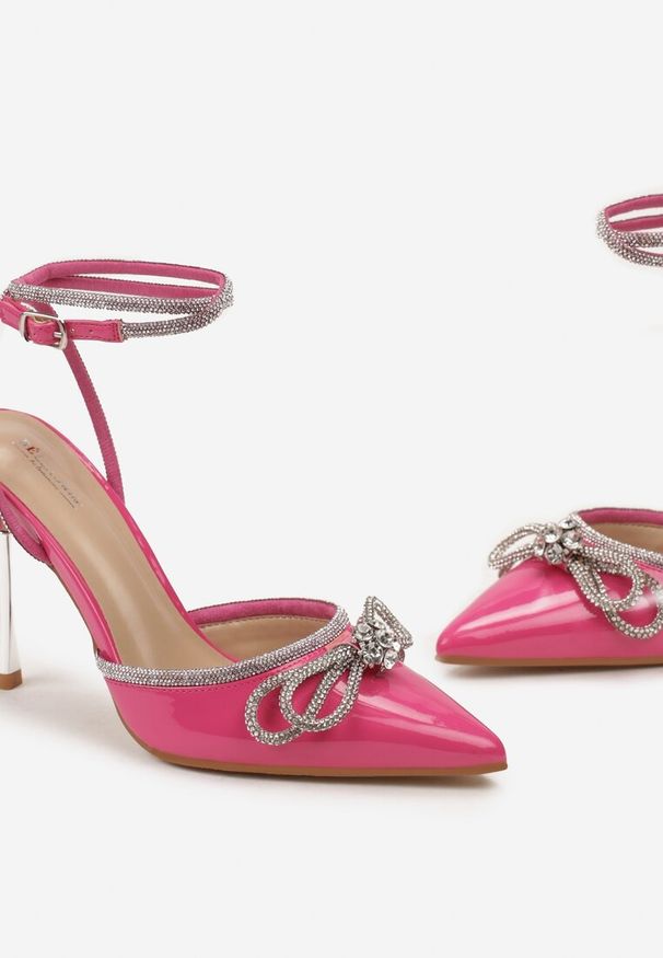 Born2be - Fuksjowe Sandały na Szpilce z Paskami i Kokardką w Cyrkonie Viarosa. Zapięcie: pasek. Kolor: różowy. Obcas: na szpilce