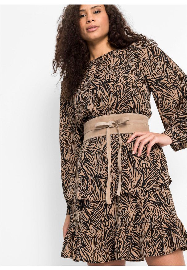 bonprix - Skórzany pas kimonowy. Kolor: beżowy. Materiał: skóra