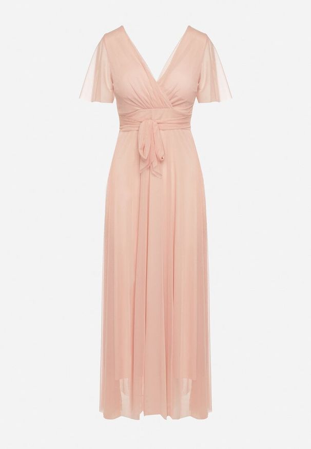 Born2be - Różowa Kopertowa Rozkloszowana Sukienka z Wiązaniem w Talii Kolea. Okazja: na studniówkę, na ślub cywilny, na wesele, na imprezę. Typ kołnierza: dekolt w kształcie V. Kolor: różowy. Długość rękawa: krótki rękaw. Typ sukienki: kopertowe. Styl: elegancki, klasyczny