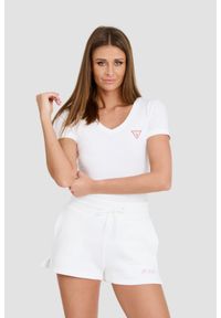 Guess - GUESS Biały damski t-shirt Mini Triangle Tee, Rozmiar XS. Kolor: biały #4