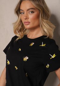 Renee - Czarny Bawełniany T-shirt z Ozdobnym Haftem Falvivi. Okazja: na co dzień. Kolor: czarny. Materiał: bawełna. Wzór: haft. Styl: klasyczny, casual, elegancki #5