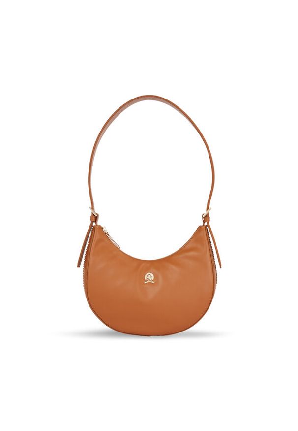 TOMMY HILFIGER - Tommy Hilfiger Torebka Crest Leather Shoulder Bag AW0AW15229 Brązowy. Kolor: brązowy