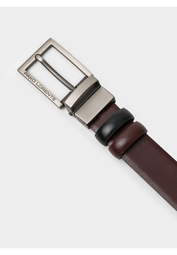Pako Lorente - PAKO LORENTE - Dwustronny skórzany pasek z matową klamrą. Materiał: skóra