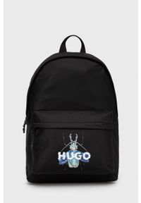 Hugo - HUGO plecak męski kolor czarny duży z nadrukiem. Kolor: czarny. Wzór: nadruk