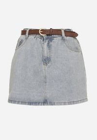Born2be - Jasnoniebieska Bawełniana Spódnica z Podszewką Szortów z Paskiem Aniselle. Okazja: na co dzień. Kolor: niebieski. Materiał: bawełna. Styl: klasyczny, elegancki, casual #4
