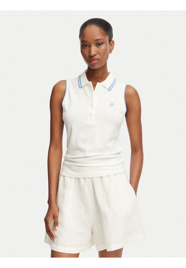 TOMMY HILFIGER - Tommy Hilfiger Polo 1985 WW0WW49561 Biały Slim Fit. Typ kołnierza: polo. Kolor: biały. Materiał: bawełna