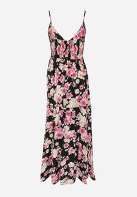 Renee - Czarna Sukienka Kydatea. Typ kołnierza: dekolt w kształcie V. Kolor: czarny. Materiał: wiskoza, tkanina. Długość rękawa: na ramiączkach. Wzór: nadruk, kwiaty, kolorowy. Typ sukienki: rozkloszowane. Styl: wakacyjny. Długość: maxi #4
