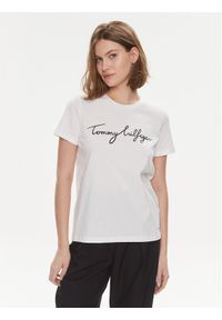 TOMMY HILFIGER - Tommy Hilfiger T-Shirt Signature WW0WW41674 Biały Regular Fit. Kolor: biały. Materiał: bawełna