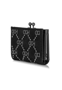 Ochnik - Czarny mały portfel z monogramem damski. Kolor: czarny. Materiał: skóra. Wzór: aplikacja #5