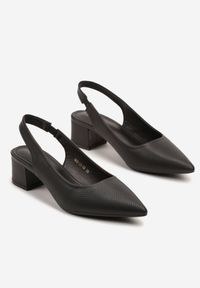 Born2be - Czarne Sandały Slingback Vices na Słupku Zdobione Perforacją Telanisia. Okazja: na co dzień. Nosek buta: szpiczasty. Kolor: czarny. Materiał: jeans. Wzór: aplikacja. Obcas: na słupku. Styl: casual, elegancki #8