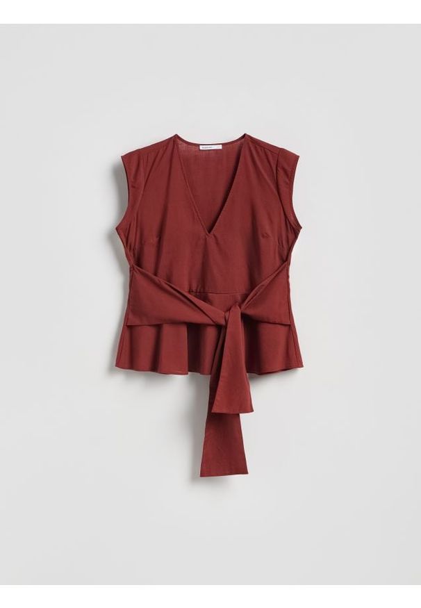 Reserved - Bluzka z lyocellu - karminowy. Kolor: czerwony