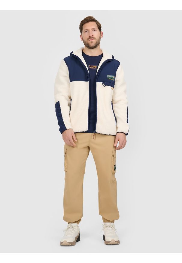 4f - 4F Polar sherpa regular z kapturem męski - biały XXL. Typ kołnierza: kaptur. Kolor: biały. Materiał: polar